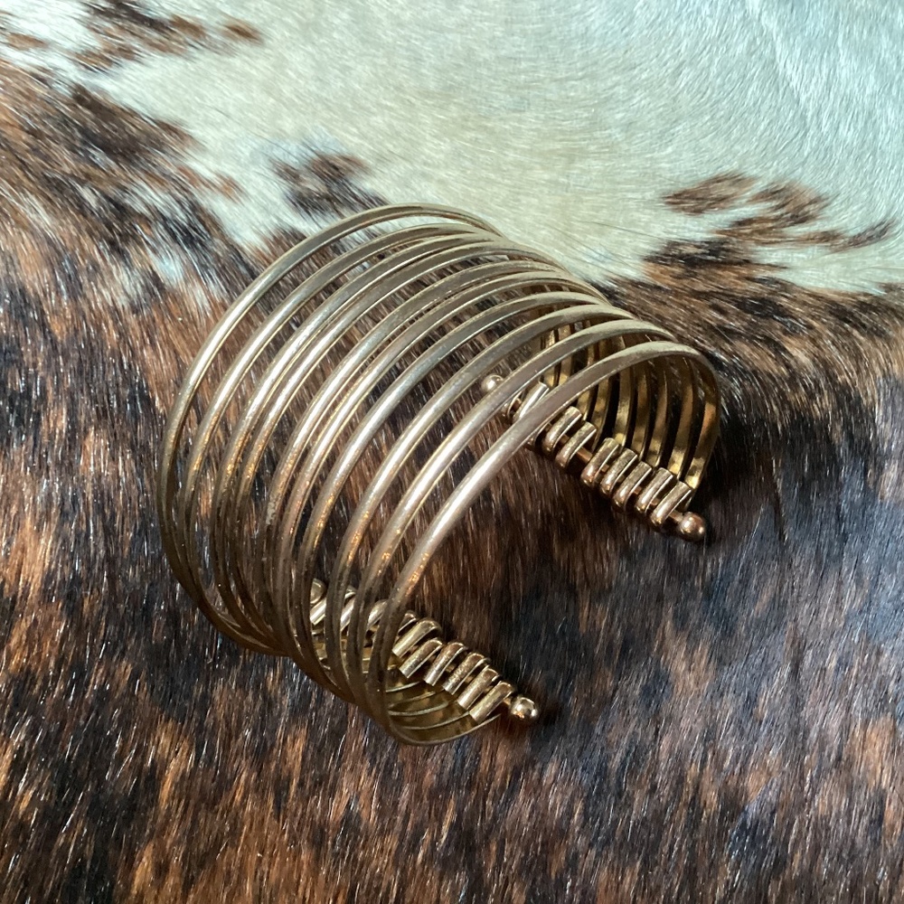 Big Wide Bangle Cuff Type Gold Tone Bracelet